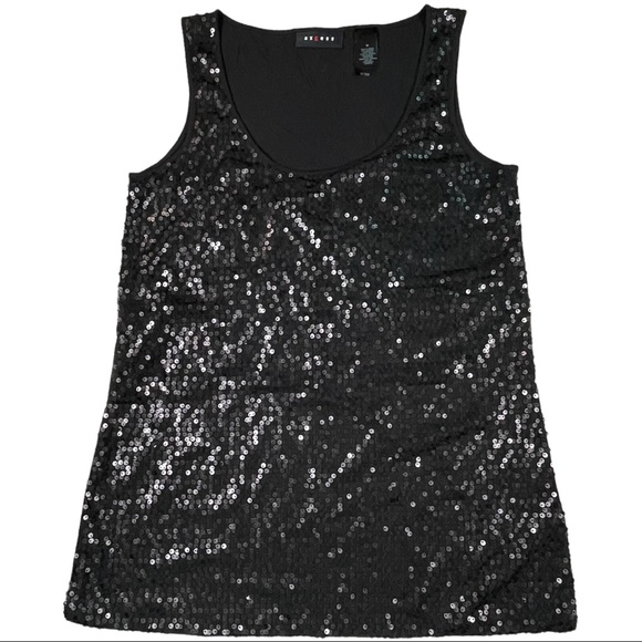 Axcess size medium black with sequins on front, solid black on back tank top - Picture 4 of 15